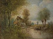 unknow artist Landscape with cows small farm and windmill Sweden oil painting artist